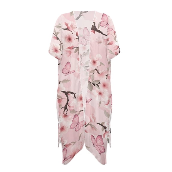 HELLHERO Loose Bathing Suit Cover Up for Vacation High Quality Fabrics Cardigan Long Kimono Cover Ups for Swimwear Women Butterfly Garden