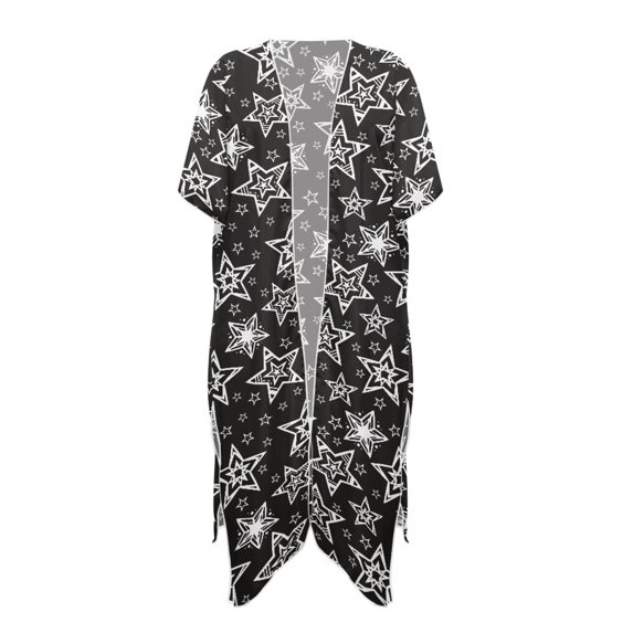 HELLHERO Loose Long Kimono Swimsuit Cover Up for Summer Polyester Casual Bathing Suit Cover Up Stars