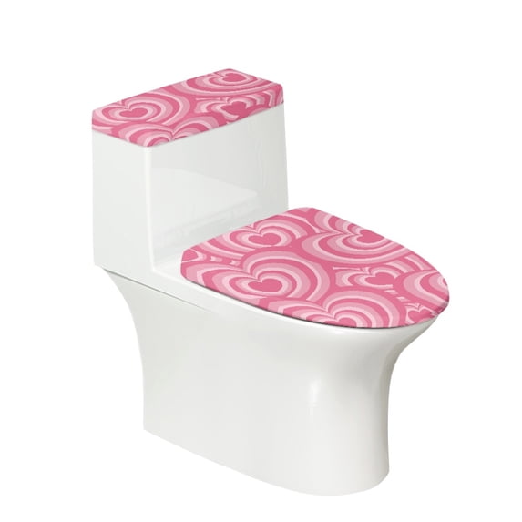 HELLHERO Love Toilet Seat Cover Set for Universal Polyester Soft Elastic Installation Stretch Fit Elastic Bottom Washable Stylish
