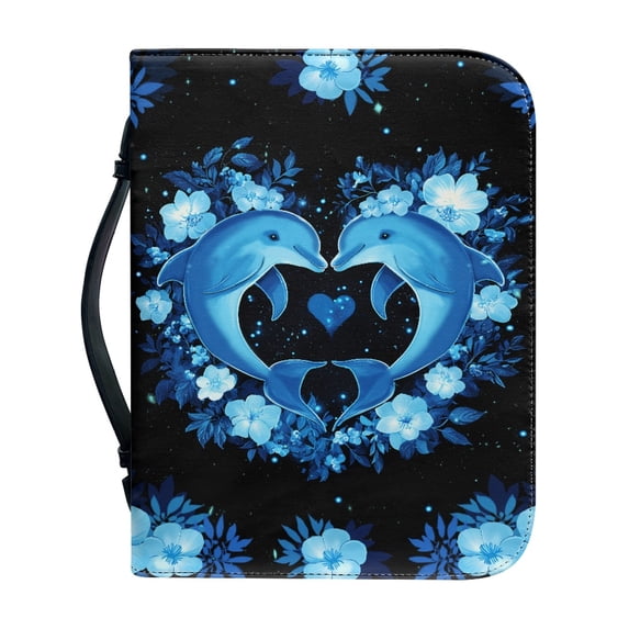 HELLHERO Loving Dolphin Church Bible Bag for Work Outdoor Study, Storage Bible Cover PU Leather Zippered Handle Bible Covers