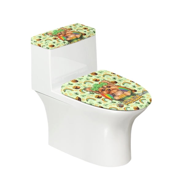 HELLHERO Lucky Dog Toilet Lid Cover Set Elastic Edge Toilet Seat Covers & 2 Pcs Set for Indoor Home Stays in Place Stretch