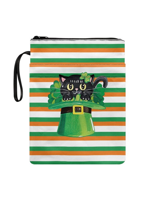 Lucky Hat with Black Cat Pattern Polyester Book Organizer Bag for Men Book Club Gifts for Paperbacks Pocket