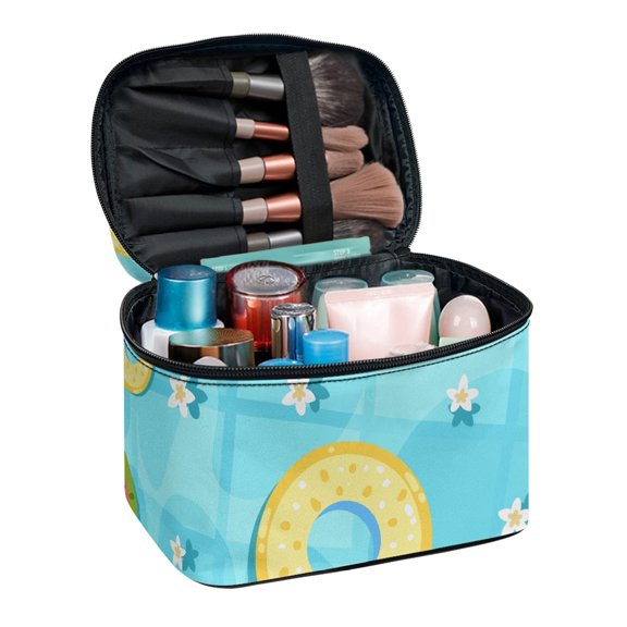 HELLHERO Makeup Case Daisy Pattern on Swim Ring Portable Toiletry Cosmetic Travel Bag Handle Polyester Lightweitht