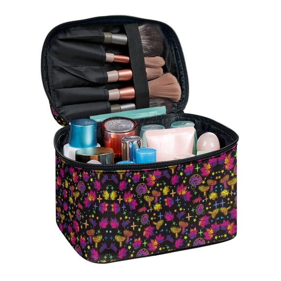 HELLHERO Makeup Organizer Hand-Held Makeup Beauty Bag Space-Efficient Travel Make Up Organizer Women Travel Storage, Colorful Maple Leaves