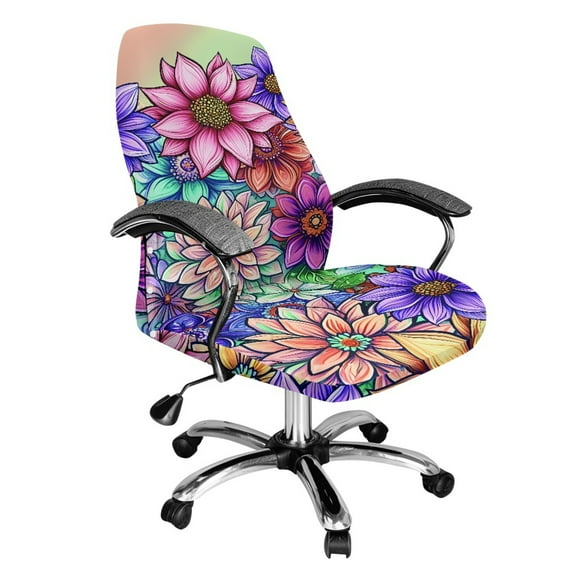 HELLHERO Mandala Flower Print Office Chair Cover Dustproof Desk Chairs Slipcover with Elastic Band Stretch Gaming Chair Cover Decorative