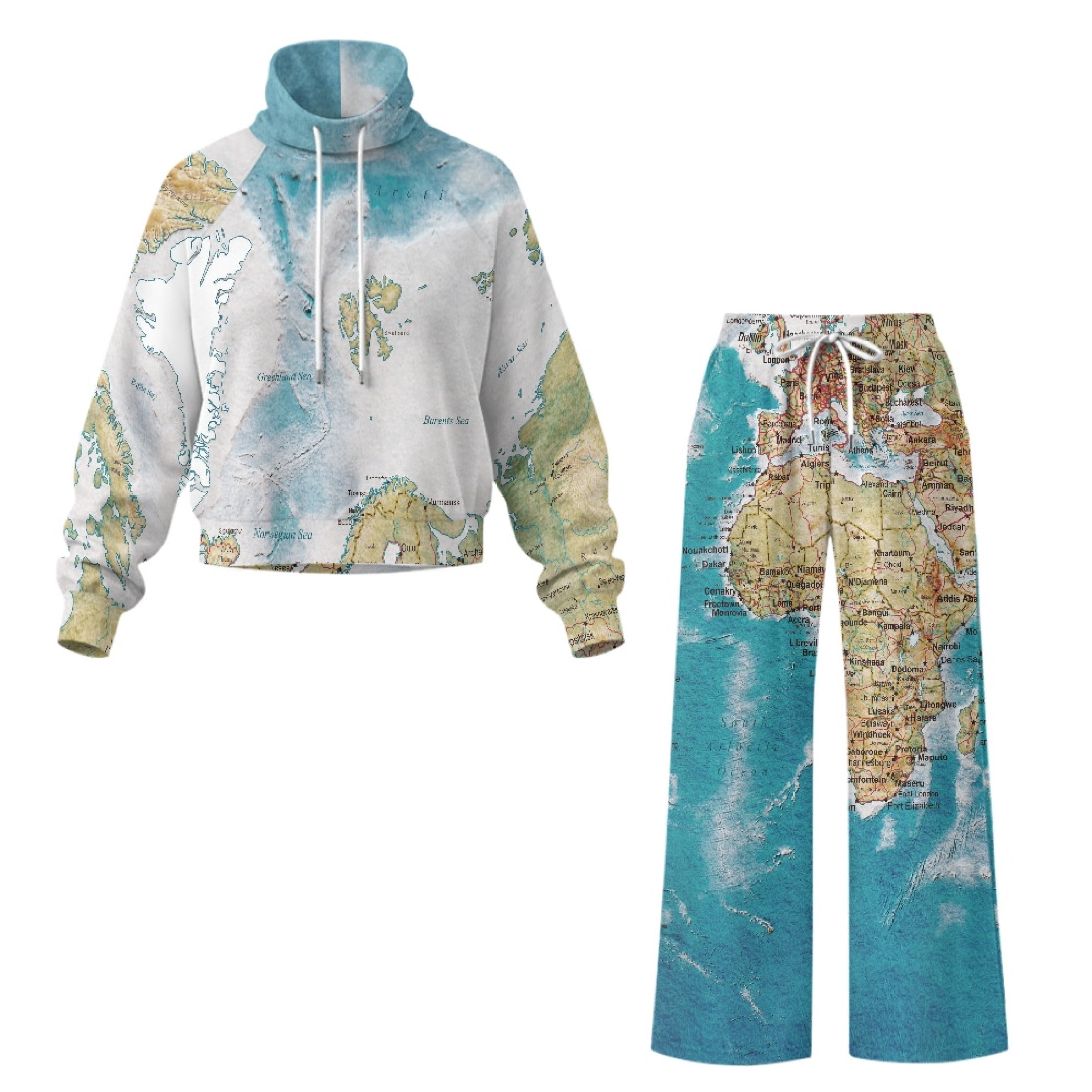 Traksuit Pattern HELLHERO Map Pattern Design Women Two Piece Tracksuit, Wide Leg Anti ...