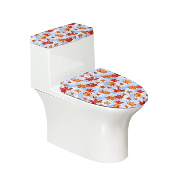 HELLHERO Maple Leaf Pattern Fits All Toilet Shapes Toilet Seat Cover & Easy Care Adjustable Elastic Edge with 2 Piece Toilet Lid Cover