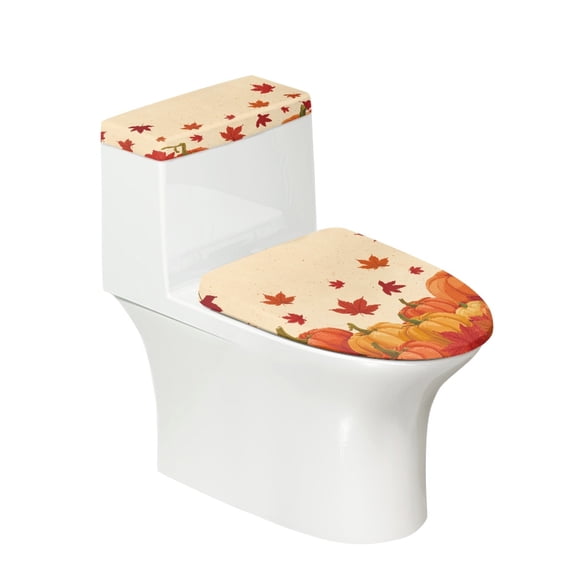 HELLHERO Maple Leaf Pattern Fits All Toilet Shapes Elastic Bottom Elastic Edge Polyester Toilet Top Cover Hotel Elastic Installation Easy to Clean 17x21 Inches