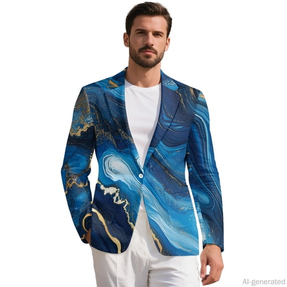 HELLHERO Marble Floral Pattern One Button Lightweight One-Button Suit Jacket, Single-Breasted Polyester Men's Suit Coat for Casual Office