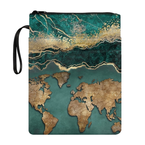 HELLHERO Marble Map PatternBook Sleeve with Washable Zipper Polyester Fabric Book Carrying Case for Books Lovers Stationery, Accessories 11.42 x 8.66 Inch