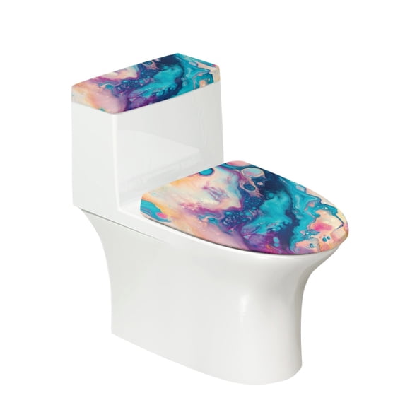 HELLHERO Marble Pattern 2 Piece Set Toilet Covers Set Adjustable Polyester, Elastic Bottom, Modern Bathrooms
