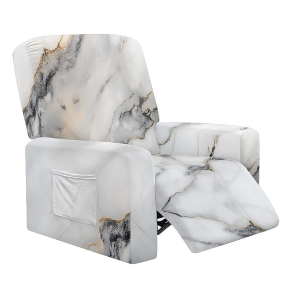 HELLHERO Marble Pattern Recliner Chair Covers, 4 Pcs Stretch Washable Non Slip Slipcovers for Home Kids and Pet Single Lounger Sofa
