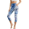 thumbnail image 1 of HELLHERO Marbled Butterfly Printed Yoga Leggings for Women Athletic Workout Leggings High Waisted Yoga Capris with Pockets, L, 1 of 7