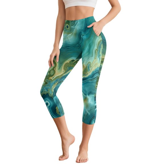 HELLHERO Marbled Printed Capri Leggings for Women Tummy Control Yoga Pants Athletic Yoga Leggings for Gym Sports, 3XL