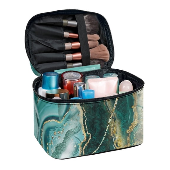 HELLHERO Marbling Travel Makeup Case Makeup Bag Organizer 8.86 x 6.5 x 5.9 Inches Polyester Brush Holders Desktop Neatness