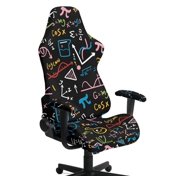 HELLHERO Math Science Doodle Pattern 4 Pack Gaming Chair Cover with Armrest Cover for Gamer, Stretch Spandex Gaming Chair Seat Cover with Armrest Covers for Living Room