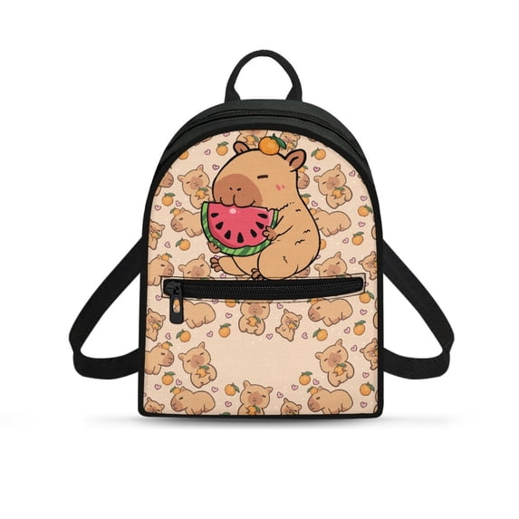 HELLHERO Melon-Love-Capybara Mini Backpack Purse with Lightweight Zipper Closure Small Backpack for Daily, Polyester Women's Travel Shoulder Bag for Outdoor