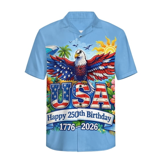 HELLHERO Men's Casual Shirt for Beach Vacation, Breathable Soft Men's Short Sleeve Button Down Shirt, Eagle USA Flag