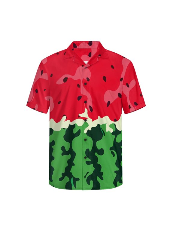 Men's Short Sleeve Shirt for Beach Travel, Soft Smooth Touch Men's Short Sleeve Button Down Shirt, Watermelon