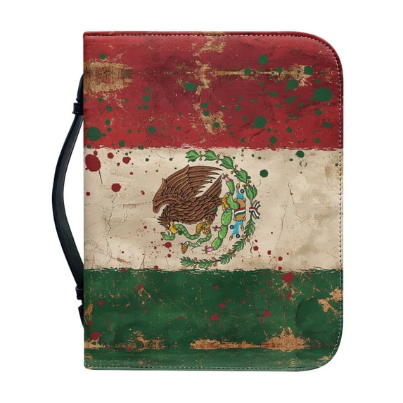 HELLHERO Mexican Flag Church Bible Bag with Protective Portable Bible Carrying Case for Outdoor, PU Leather Bible Cover for Christian Prayer