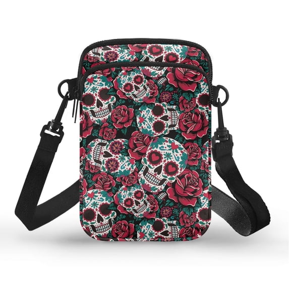 HELLHERO Mexican Sugar Skulls Messenger Bag with with Adjustable Strap Crossbody Sling Bag Trendy Polyester