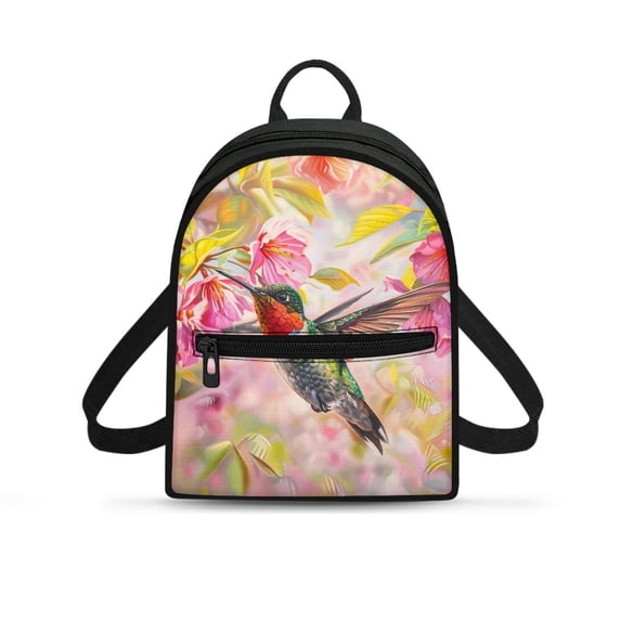 HELLHERO Mini Cell Phone Purse with Hummingbird Floral Print, Polyester Adjustable Travel Daypack for Women and Teens Walking