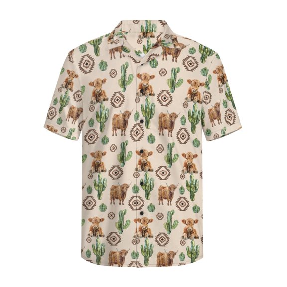 HELLHERO Moisture Wicking Men's Short Sleeve Button Shirt, Breathable Skin Friendly Men's Short Sleeve Shirt for Travel Resort, Cactus Calf