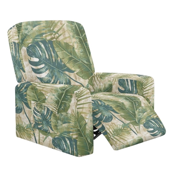 HELLHERO Monstera Print Couch Cover for Reclining Couch 1 Cushion Reclining Sofa Cover for Lazyboy Anti-Dust Non Slip Recliner Slipcovers