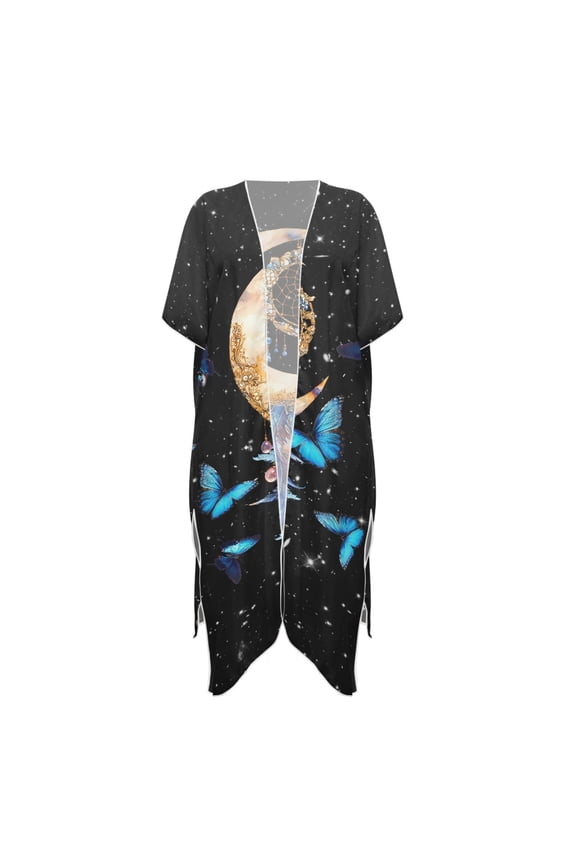 Moon Feather Design Bathing Suit Cover Up Loose High Quality Fabrics Lightweight Long Kimono Swimsuit Cover Up
