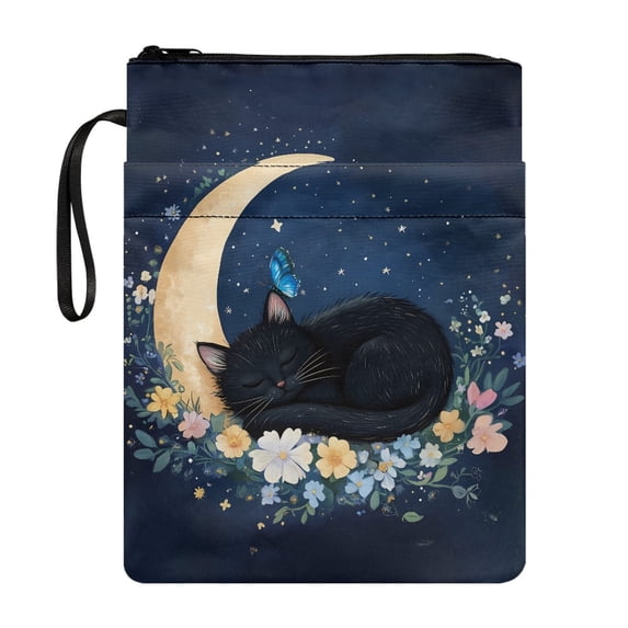 HELLHERO Moon and Floral Pattern Bible Case Bag Classic Book Organzier Holder with Book Protection Polyester Protector Wrap Bag for Librarian 8.66 x 11.42
