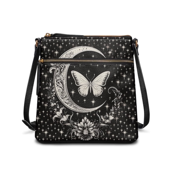 HELLHERO Moon and Butterfly Pattern Crossbody Purse Sling Bag, Large Capacity Durable Shoulder Bag Waterproof for Travel Dating