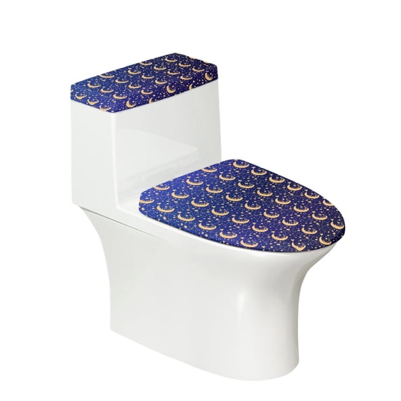 HELLHERO Moon and Star Pattern Polyester Fabric Toilet Lid Covers for Hotel, Stretch Elastic Installation Washable, Easy to Install, U-Shaped