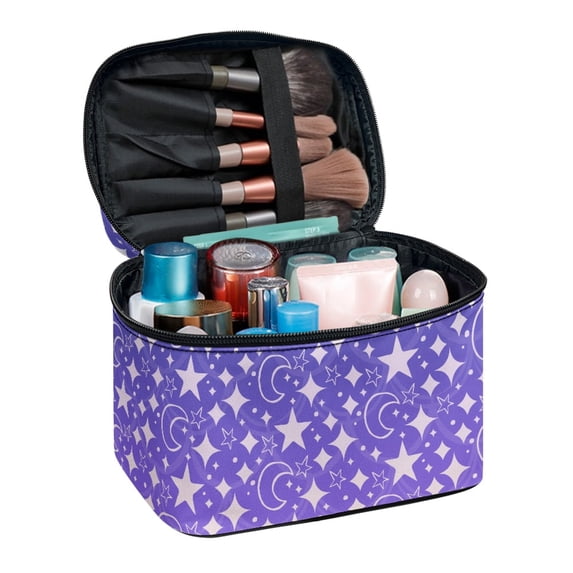 HELLHERO Moon and Star Pattern Portable Cosmetic Bags Brush Slots Brush Protectors Travel-Size Accessories for Woman for Cosmetics