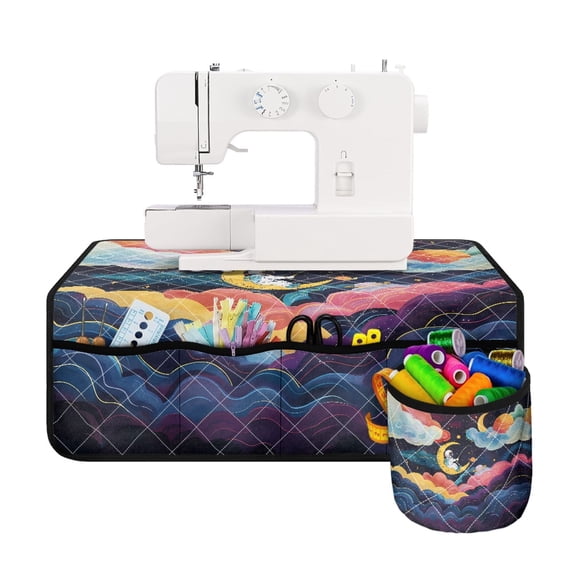 HELLHERO Moonlit Angling Sewing Machine Pad Fabric Polyester Scratches Proof Sewing Classes Storage Bag Foldable for Wife Mom Family Present