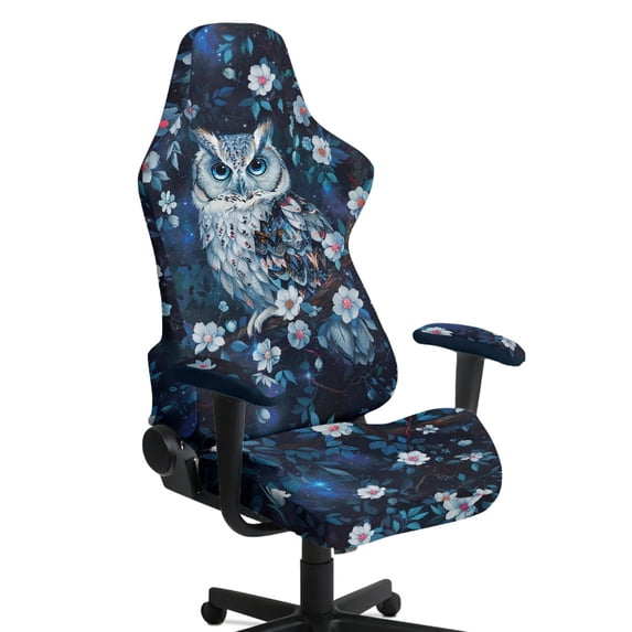 HELLHERO Moonlit Owl Blossoms Set of 4 Gaming Chair Cover with Armrest Cover for Gamer, Spandex Computer Chair Protector Breathable Elastic Armchair Slipcovers for Office