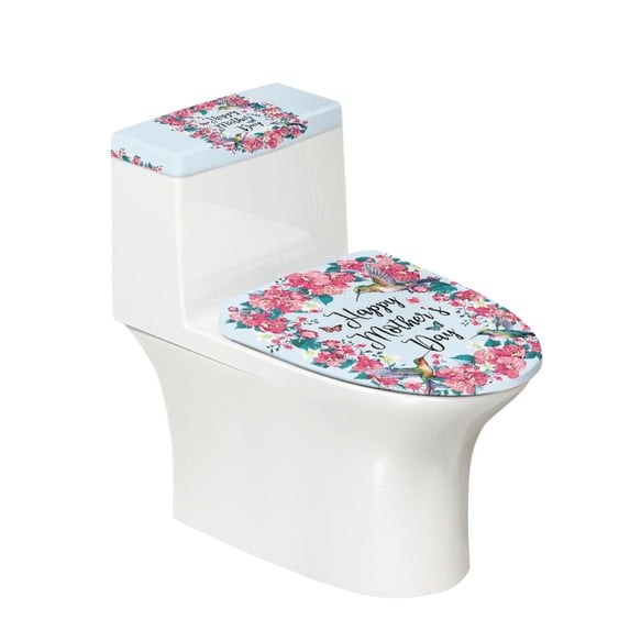 HELLHERO Mother's Day Toilet Protector Cover with Soft 2 Pack Round Toilet Lid Dust Cover 17"x21" for Adjustable