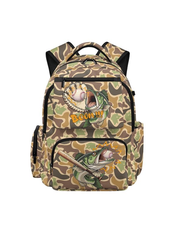 Multi-Pocket School Backpack for Travel Daily Use, 600D Polyester Waterproof Bookbag, Camo Print