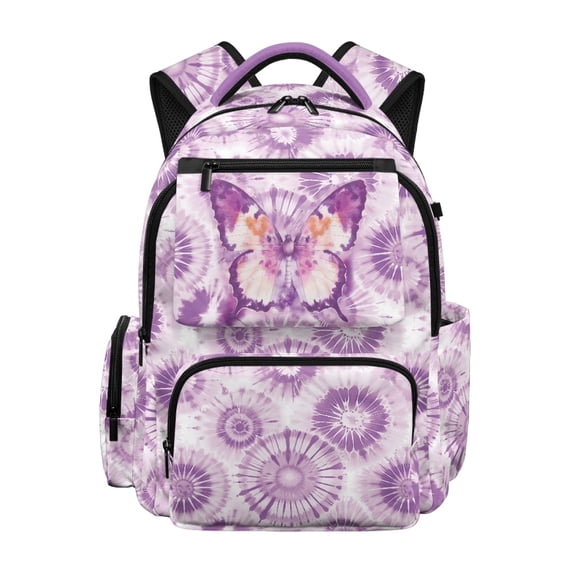 HELLHERO Multiple Compartments Boys Backpack for School Travel, 600D Polyester Multi-Pockets Bookbag, Butterfly Tie Dye Pattern