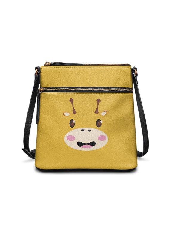 Multiple Zipper Pockets Shoulder Bag for Travel Outings, Waterproof Smooth Zipper Women's Crossbody Bag, Giraffe Face