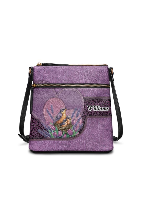 Multiple Zipper Pockets Shoulder Bag for Work Travel, PU Leather Large Capacity Women's Shoulder Crossbody Purse, Bird Nest Lavender