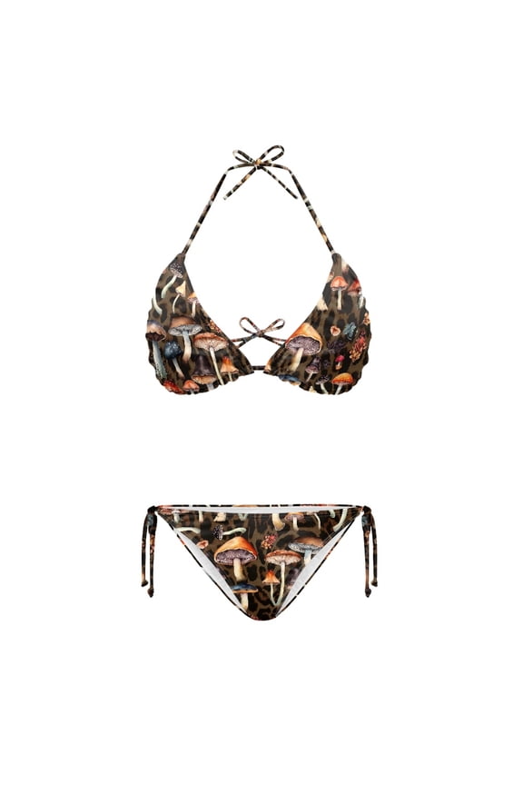 Mushroom Leopard Print Ladies Bikini Set Lightweight Two Piece Swimwear Triangle Halter Bathing Suit for Beach Pool Vacation