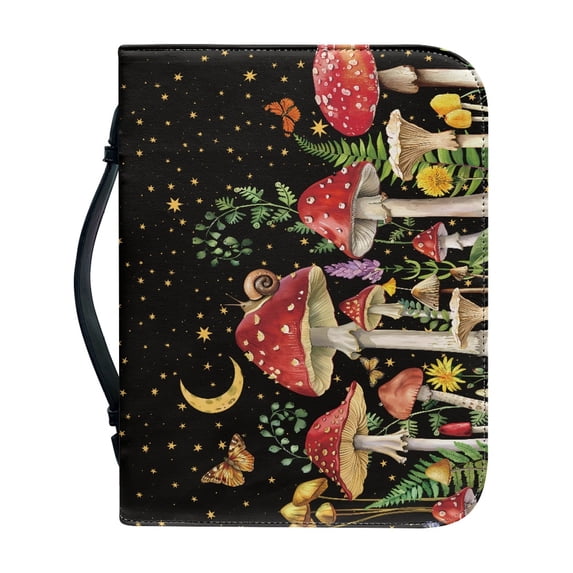 HELLHERO Mushroom Starry Sky Pattern Bible Bag Carrying Case Lightweight for Prayer Church Outdoor Study, PU Leather Durable Bible Covers