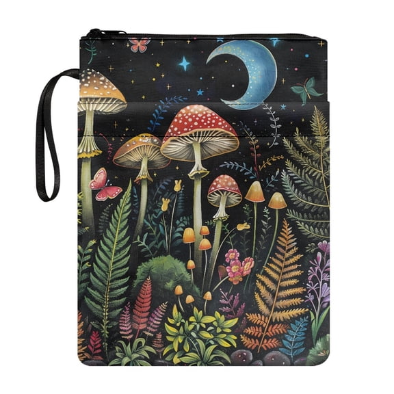 HELLHERO Mushroom Starry Sky Pattern Gift Book Sleeve Protector with Waterproof Handle Polyester Fabric for Readers Classroom Library Book Storage Bag Zipper