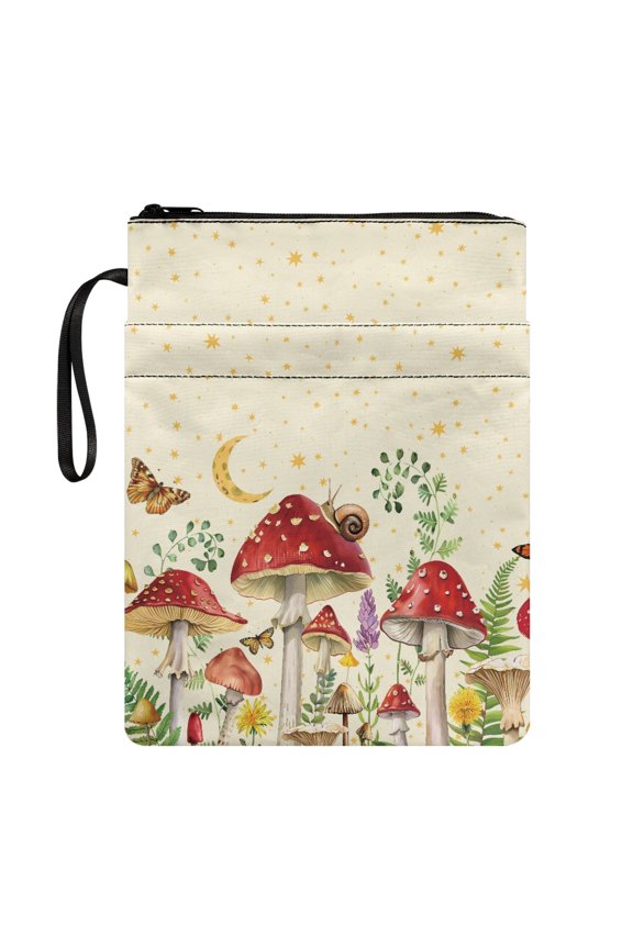 Mushroom and Snail Pattern Book Sleeve Book Cover for Handle Book Cover Carrying Case Polyester Fabric with Zipper and Pocket