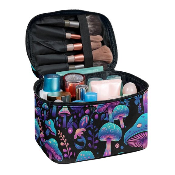 HELLHERO Mushrooms Makeup Bag Travel Cosmetic Bag with Brush Slots Makeup Bag Travel Toiletry Bag Travel & Home Purse