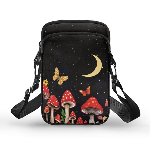 HELLHERO Mushrooms Travel Crossbody Purse Polyester with Zipper Closed Crossbody Small Crossbody Bags for Casual Travel Mushrooms