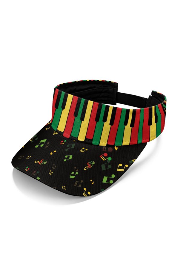 Musical Notes & Piano Keys Print Sun Visor Hat for Women, Polyester Fabric Adjustable UV Protection Sun Visor Cap for Golf Boating Beach