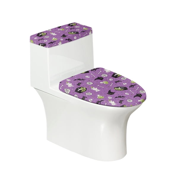 HELLHERO Mysterious Vintage Halloween Theme 2 Piece Set Toilet Covers Set Elastic Edge Polyester, Adjustable, Toilet