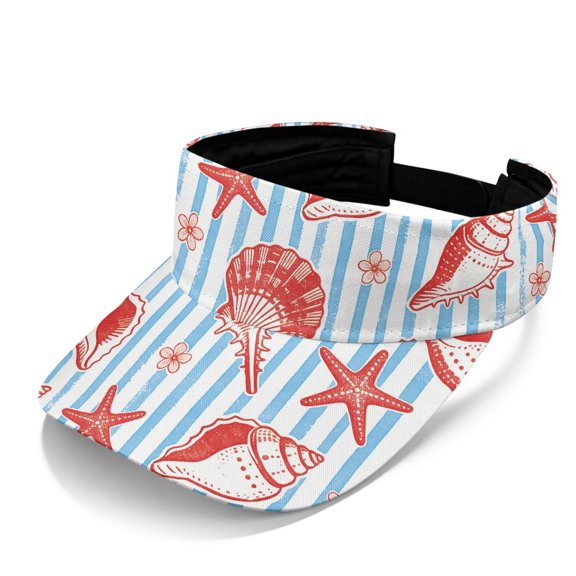 HELLHERO Nautical Seashell & Starfish Print Breathable Sun Visor Hat, Polyester Fabric UV Protection Sun Visor Cap Sun Protection Open Top Visors for Men