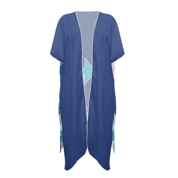 HELLHERO Navy Blue Geometric Arrow Kimono Cover Up - Lightweight Breathable Long Beachwear for Summer Vacation, Pool & Resort - Women's Loose Fit Swimsuit Coverup